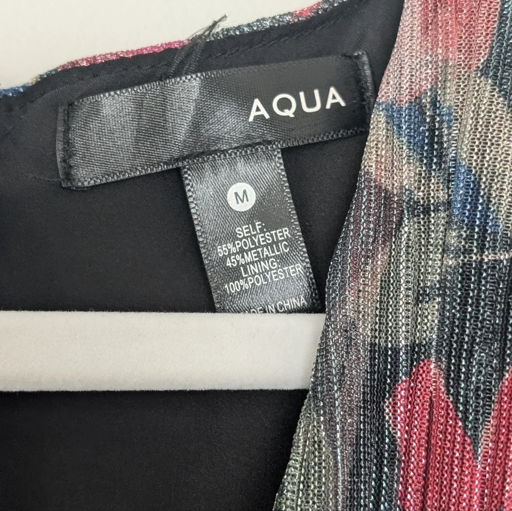 Aqua Long Sleeve Metallic FloralMulticolor Floral Dress Size M - Picture 6 of 7